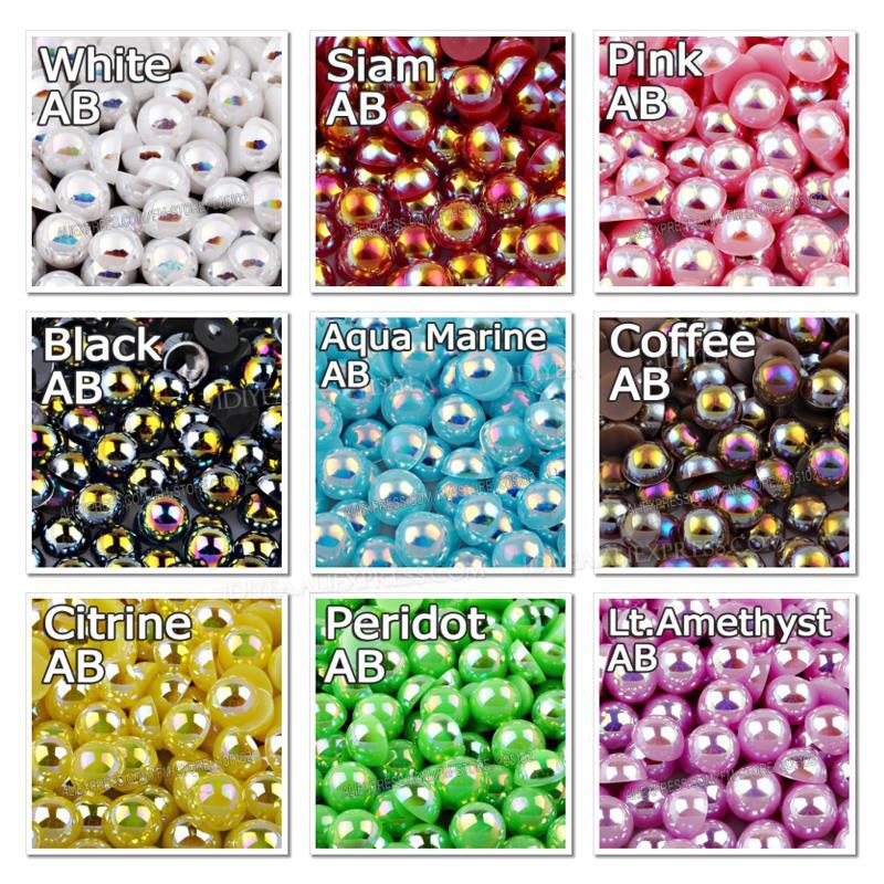 Perlas de imitación de plástico ABS para decoración de uñas, varios colores AB, semiredondas, brillantes, 2-10mm, venta al por mayor