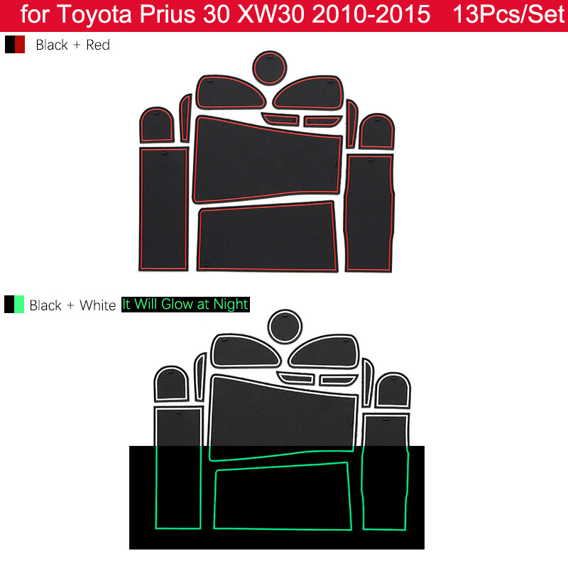 for Toyota Prius 30 XW30 ZVW30 2010 2011 2012 2013 2014 2015 Rubber Anti-slip Mat Door Groove Cup pad Coaster Car Accessories