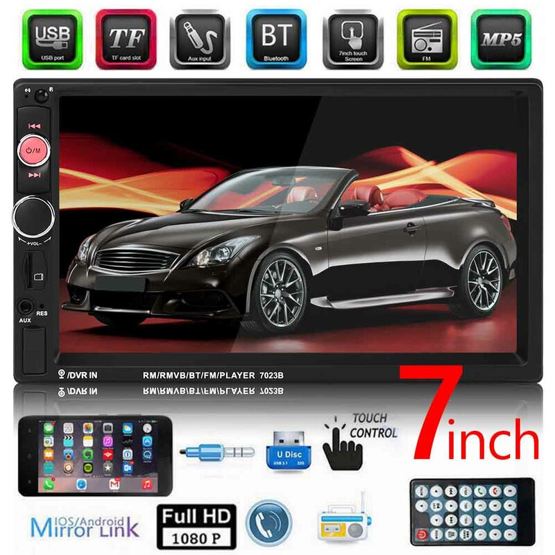 7023B Doppio 2 DIN Auto Radio Multimedia Video Player 7 pollici Touch Screen Unità di Testa con Kit di Montaggio Auto Video I giocatori