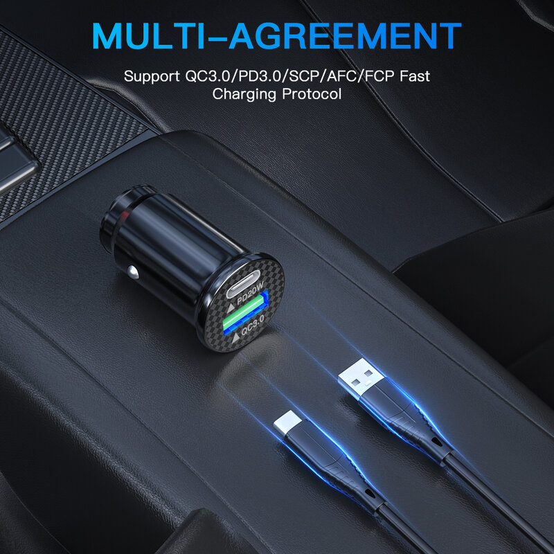 Extractme USB Car Charger 20W QC3.0 PD Type C Fast Charging Auto ซ็อกเก็ตบุหรี่ไฟแช็ก12 24V สำหรับ iPhone 13 12 11 Samsung