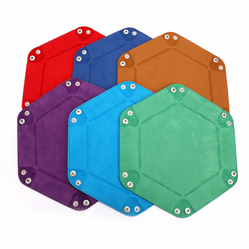Caixa de bandeja de dados dobrável pu couro dobrável hexágono moeda bandeja quadrada jogo de dados 6 cores