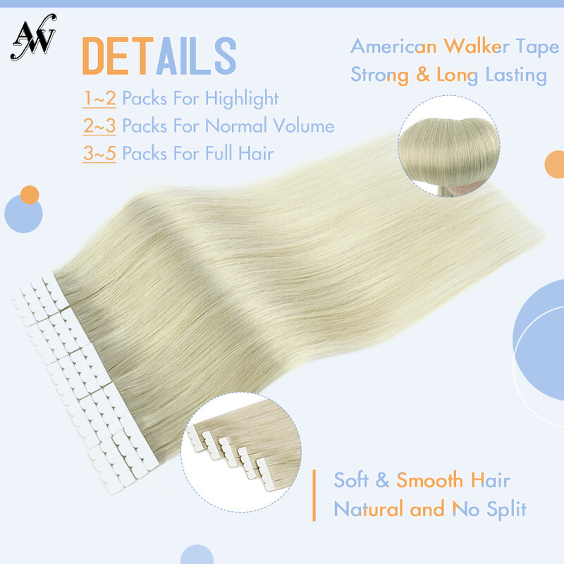 AW Mini Tape In 100% Human Hair Invisible Straight Black Blonde Natural Tape Ins Skin Weft Adhesive Glue On For Salon NonRemy