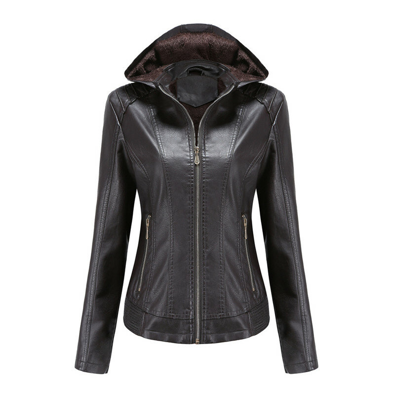 Женская кожаная куртка, осенне-зимняя бархатная утепленная короткая куртка, красная, черная верхняя одежда на молнии, мотоциклетная одежда из искусственной кожи