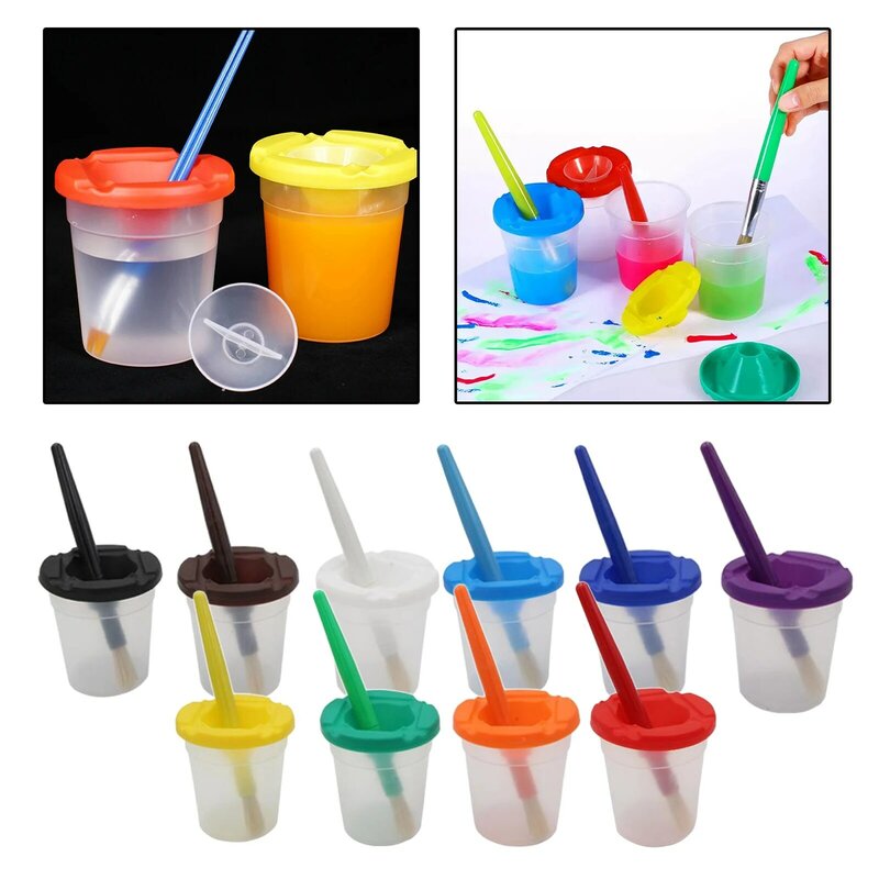 Tazas de pintura a prueba de derrames para niños, juguetes de pintura sin derrames con tapas, 10 piezas