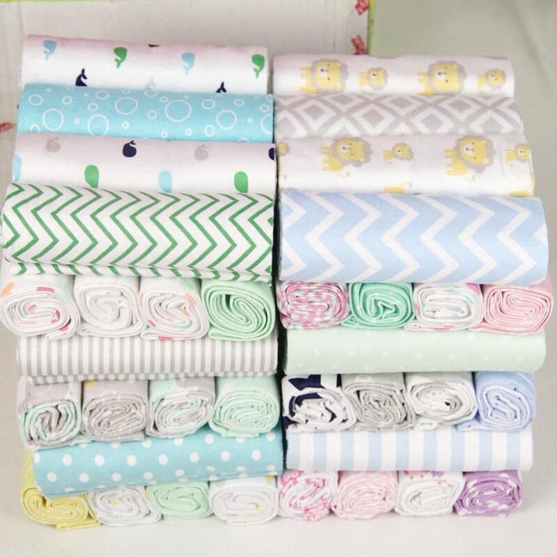 4pcs/lot Newborn Baby Bed Sheet Bedding Set 76x76cm For Newborn Crib Sheets Cot Linen 100% Cotton Flannel Printing Baby Blanket