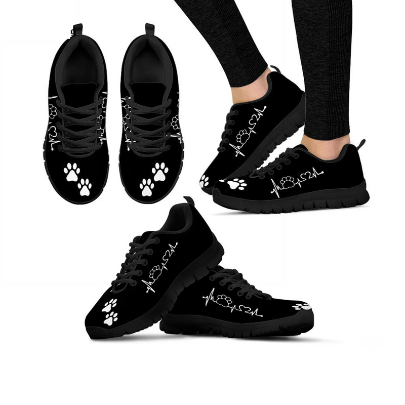 Sepatu Wanita Pola Jejak Kaki Anjing Peliharaan Lucu Sneakers Kasual Atasan Rendah Wanita Cetak Detak Jantung Cinta Hati Sepatu Besar Wanita