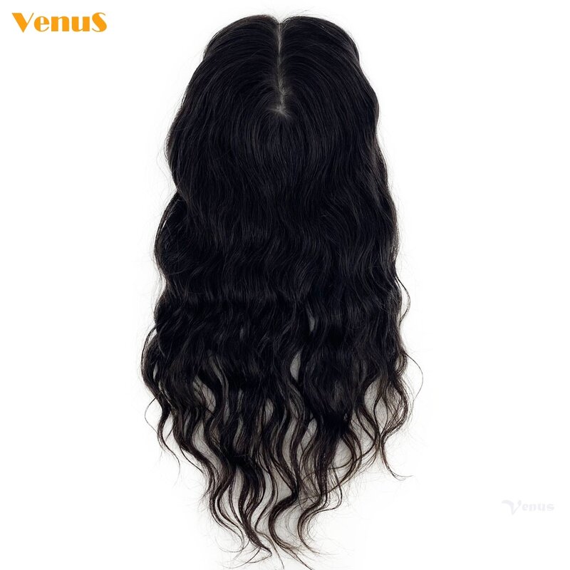 Topper de Base de seda europea virgen para mujer, cabello humano de onda Natural, pieza de cabello transpirable con Clips para cabello fino, 6x6 pulgadas