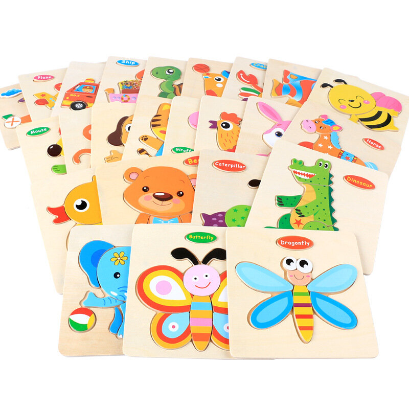 赤ちゃんのための3d木製パズル,漫画の動物のパズル,幼児のためのインテリジェンスを備えた教育玩具
