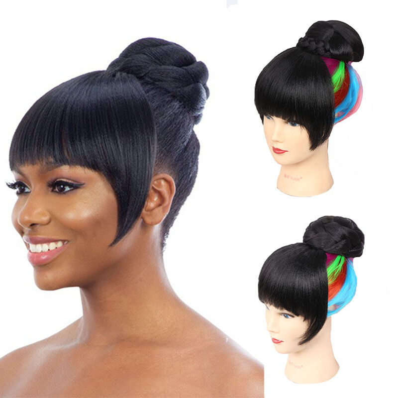 Synthetic Hair bangs Extension Clip in Hair Bun Chignon Hairpiece For Women Drawstring Ponytail Up do Hair Accessories