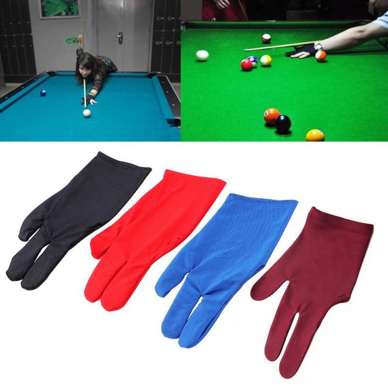 Luva de bilhar unisex spandex snooker para mulheres e homens, mão esquerda aberta, acessório de piscina com 3 dedos, 4 cores, 8 estilos, 1 peça