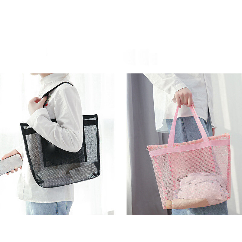 여성용 투명 메쉬 가방, 대용량 여행, 여름 해변 숄더백, 캐주얼 단색, 홀리데이 토트백