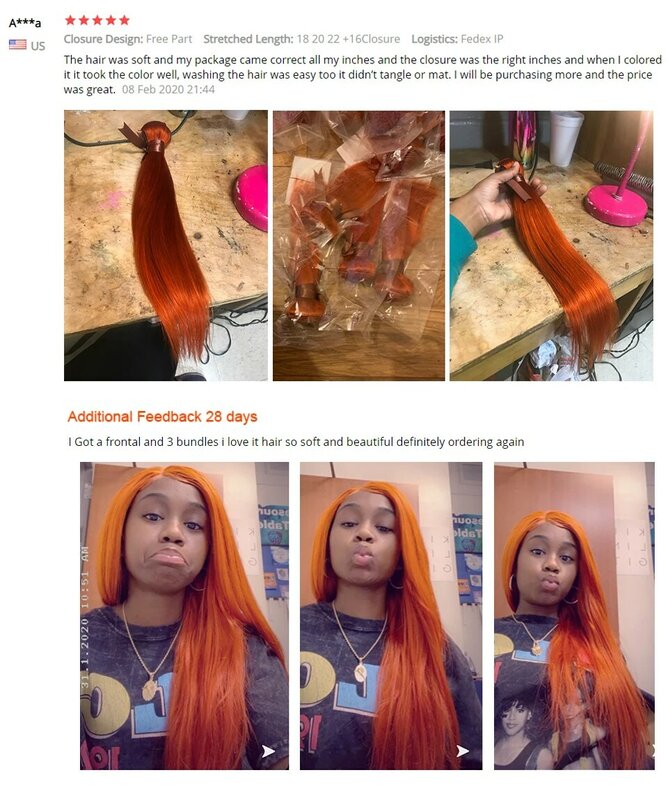 Mechones de cabello humano liso elegante, extensiones de cabello brasileño Remy, naranja jengibre, 30 pulgadas, color rubio, venta al por mayor