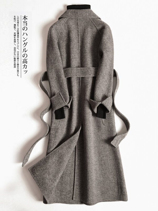 Autunno inverno donna cappotto di lana Double-side cappotti di lana coreani femminili giacca lunga Vintage Manteau muslimy1247