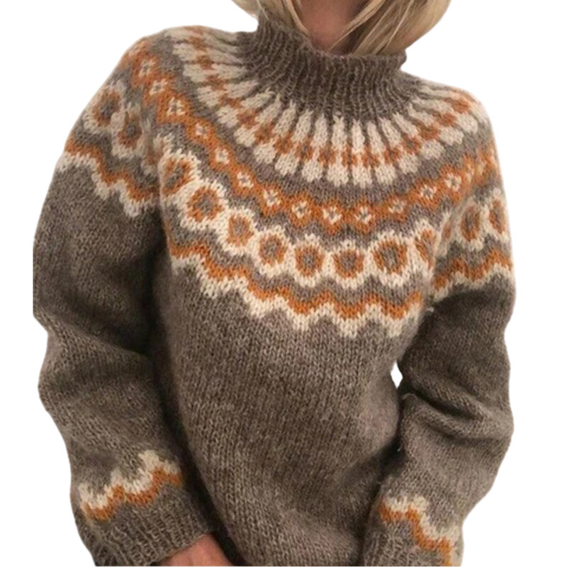 Suéteres con cuello de tortuga para mujer, suéter tejido de Jacquard de manga larga, suéter de punto, ropa de cama 2020