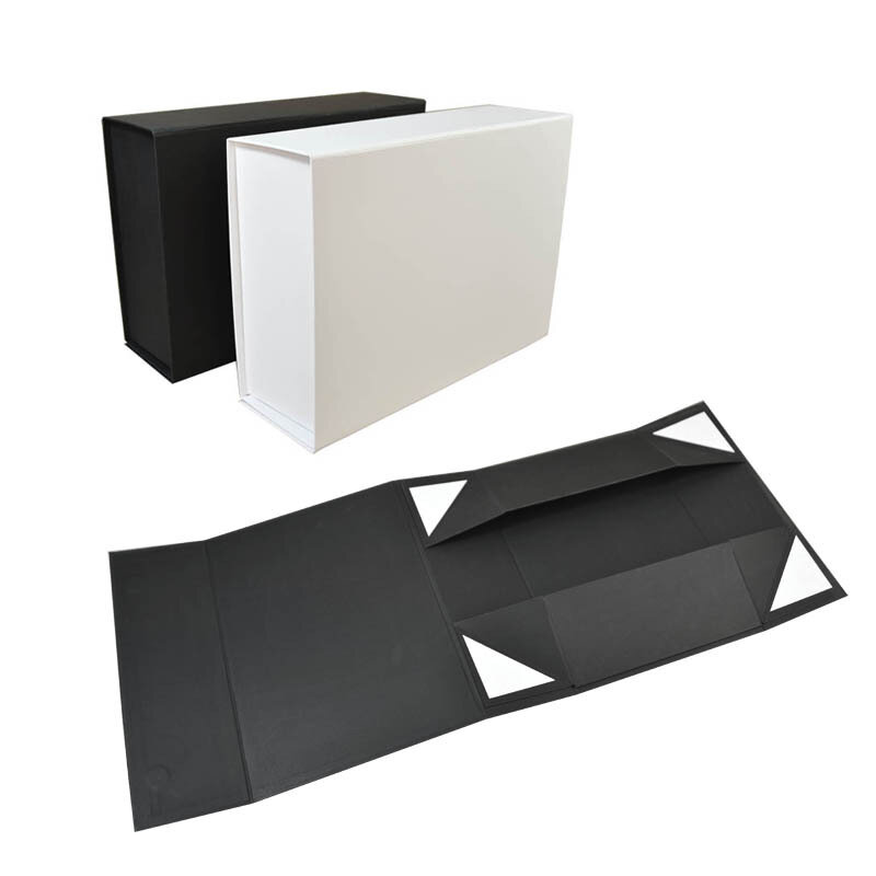 Boîte-cadeau magnétique pliable avec logo en noir, avec impression personnalisée d'écran, de taille moyenne
