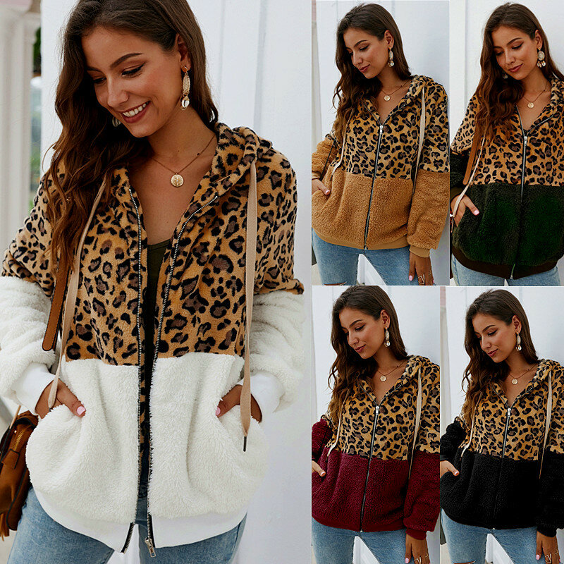 ZOGAA 2019 moda leopardo PANA chaqueta abrigo mujer Vintage cremallera con capucha de manga larga de invierno grueso chaquetas Streetwear abrigos