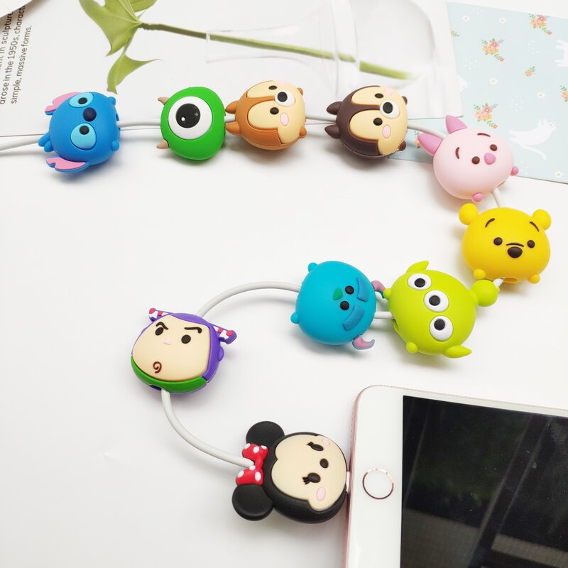 Q version big head silicone data line protective cover bite a silicone cartoon anti-break data cable protector for iPhone huawei