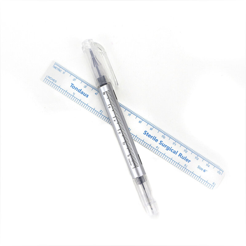 2ชิ้น/เซ็ตผ่าตัดทางการแพทย์ Scribe Pen เจาะคิ้วปากกา Marker Sterile ผ่าตัดไม้บรรทัดถาวร Tattoo อุปกรณ์เสริมความงาม