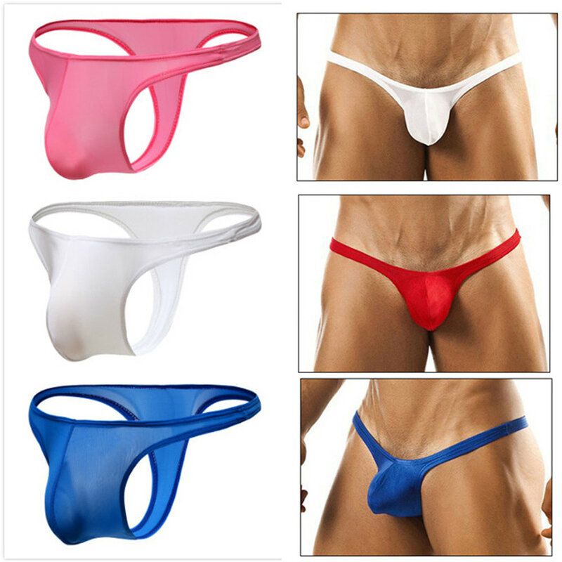 Mens Sexy Low Waist Thong Briefs U Convex Pouch Panties Solid Hollow Out Exposed Butt Bikini Underpants Erotic Lingerie