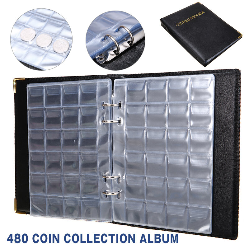 Profissional Coin Medalhões Storage Bag, Album Organizer Tool, Durable Moedas Scrapbook, 2-Euro Folhas, 480Pcs