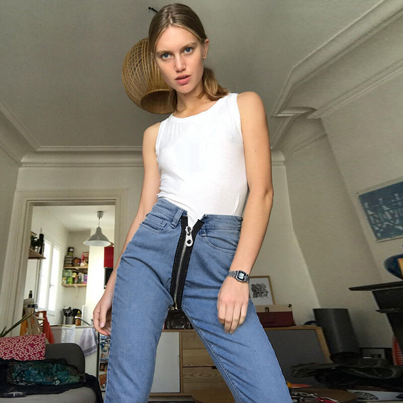 2022 mulheres verão nova moda sexy magro cintura alta nádegas contraste cor emagrecimento quadris macacão zíper jeans feminino