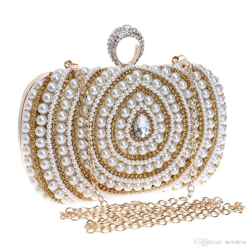 Bolso de boda Retro con perlas y diamantes para mujer, bolsa de cena con cuentas ostentosas, de oro y plata, para vestido de noche de celebridades