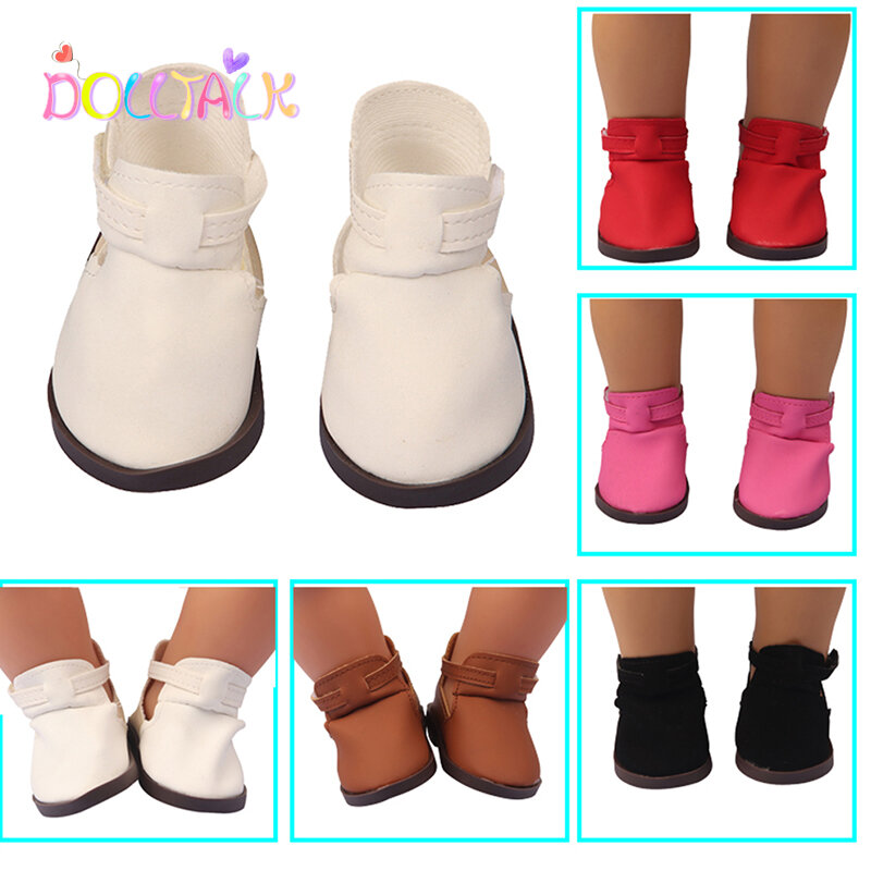 7cm Personalized 5 Styles Leather Hook & Loop Shoes For 43cm New Born Dolls Doll Shoes FIt 18 Inches American 1/3 BJD Doll Toy