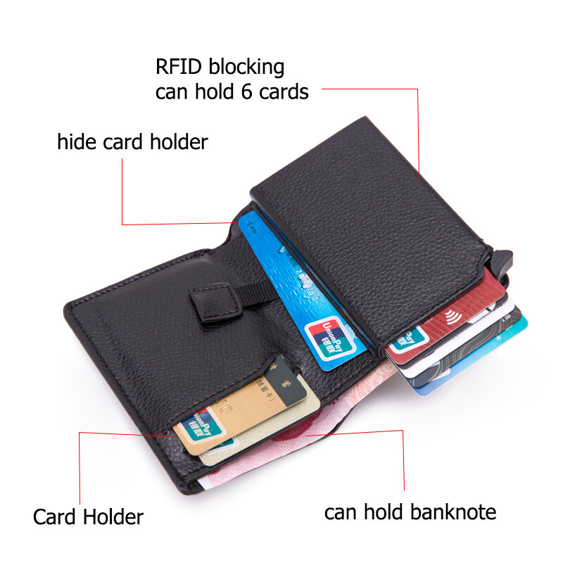 Coinpurse metal negócio bloqueio titular do cartão 2021 rfid carteira de alumínio protetor seguro couro macio fino caso cartão viagem carteira