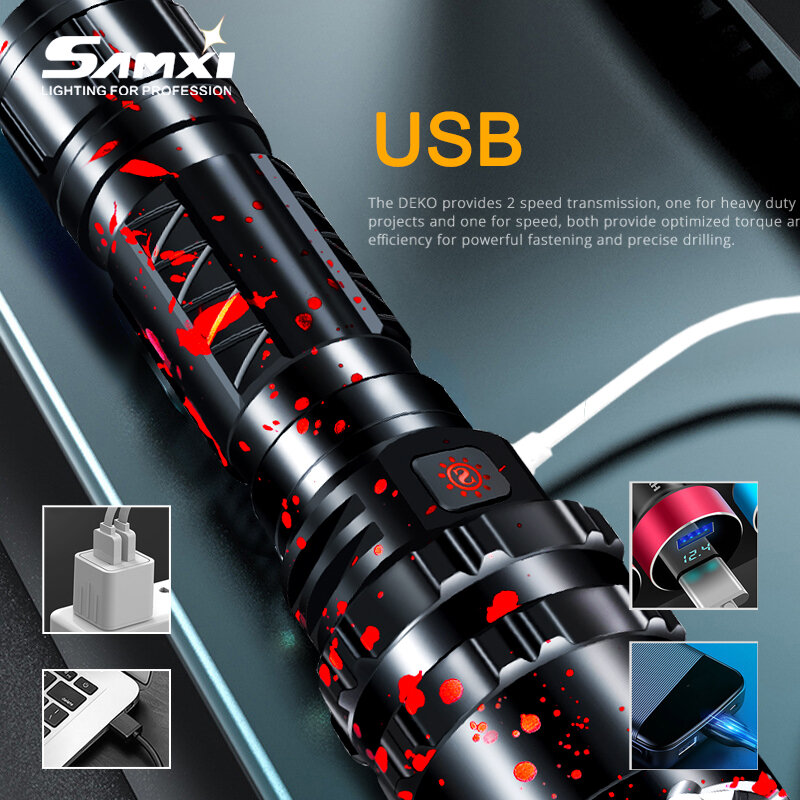Linterna potente LED recargable de alta potencia, linterna de autodefensa, linterna táctica para bicicleta con batería 18650