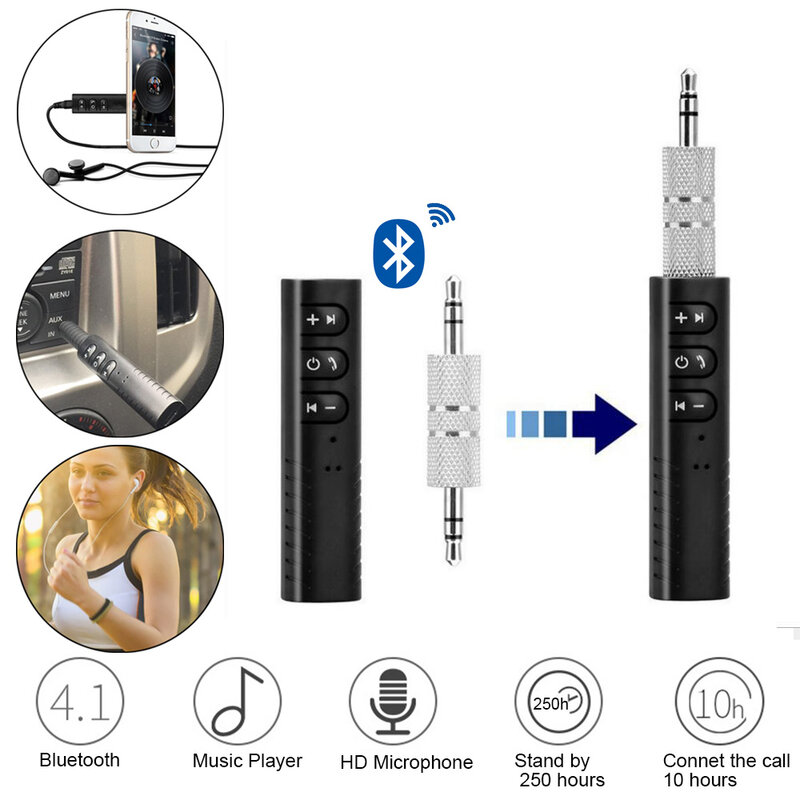 Récepteur Bluetooth adaptateur Audio sans fil Hi-fi avec pince arrière Support Microphone 3.5mm AUX adaptateur Bluetooth récepteur sans fil