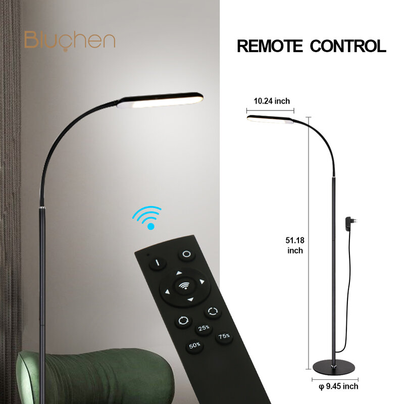 Modern LED Floor Lamp Touch Switch Remote Control Dimming Floor Lamp AC90-260V Black Standing Lamp US EU Plug Corner Lamp