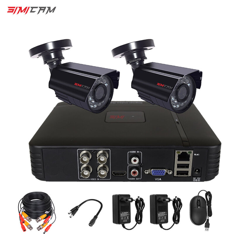 Sistema de videovigilancia, cámara de seguridad CCTV, grabador de vídeo, 4 canales, DVR, AHD, Kit de cámara para exteriores, 720P, 1080N, HD, visión nocturna, conjunto de 2mp