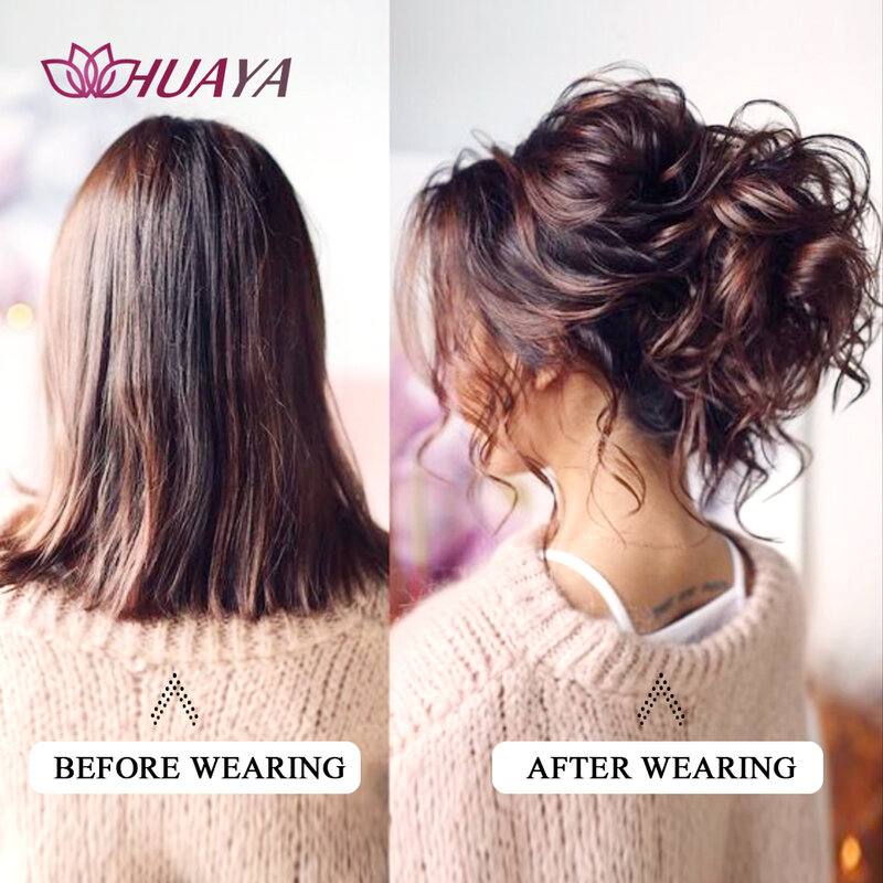 HUAYA Synthetic Curly Donut Chignon With Elastic Band Scrunchies Messy Hair Bun Updo Hairpieces Extensions for Women