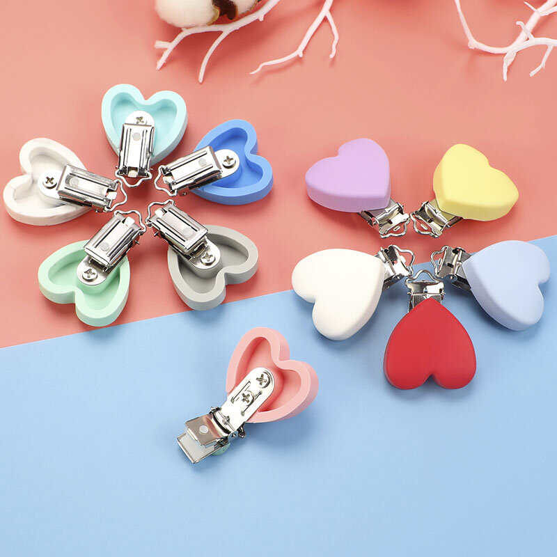 10Pcs/Lot Heart Round Silicone Pacifier Clip Baby Teething Bead Clip Accessories for DIY Pacifier Chain Tool Baby Teether