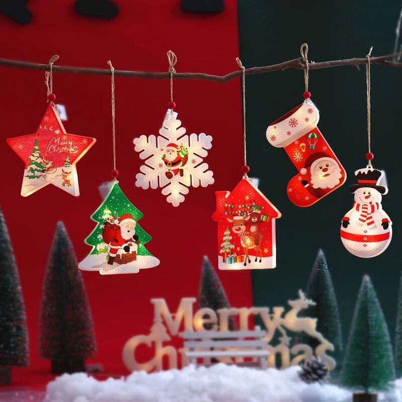Lampu Natal LED Cangkir Isap Jendela Lampu Gantung Liontin Hadiah untuk Tahun Baru 2022 Selamat Natal Dekorasi Meriah Navidad