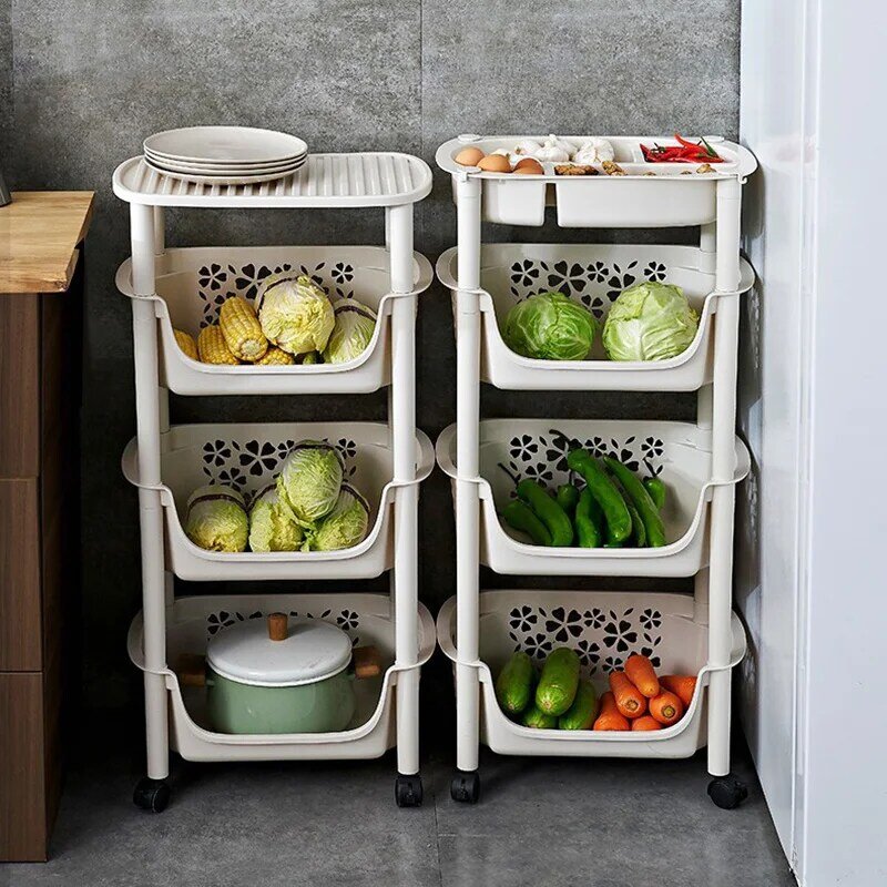 Cocina carros Multi-capa cocina carrito de carro fruta Almacenamiento de vegetales estante Rack de taller de carro con ruedas