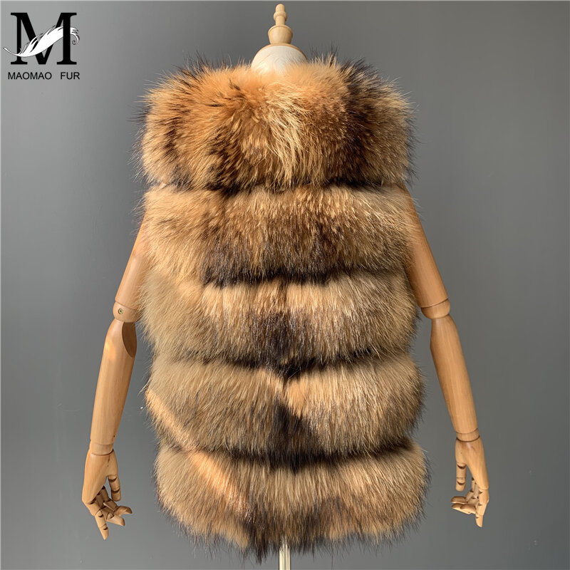 Chaleco de piel auténtica de mapache para mujer, chaleco grueso de piel auténtica para invierno, gran oferta