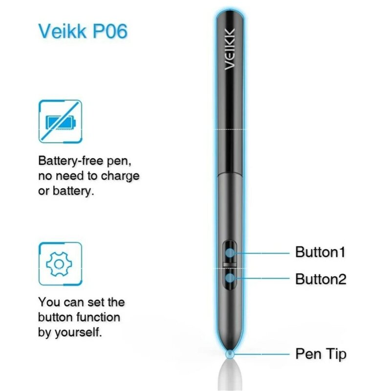 VEIKK – tablette graphique S640 pour dessin, Ultra fine, 6x4 pouces, avec stylet passif sans batterie, 8192 niveaux de sensibilité à la pression