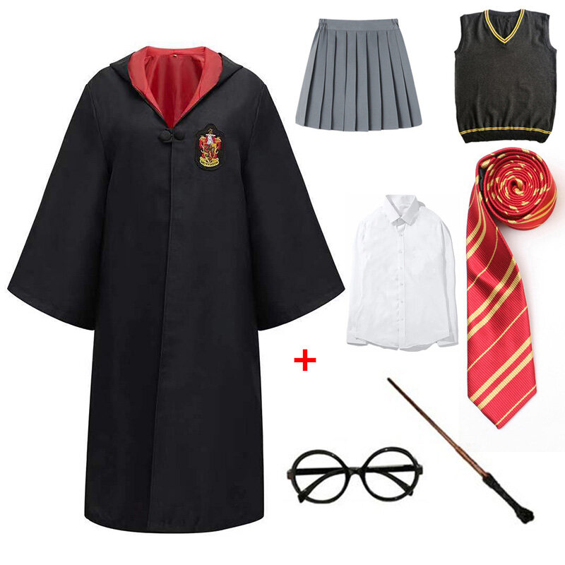 Dorosłych dzieci Gryffindor Slytherin Potter płaszcz Cosplay kostiumy koszula spódnica Ravenclaw szata Potter kostium hermiona mundurek szkolny