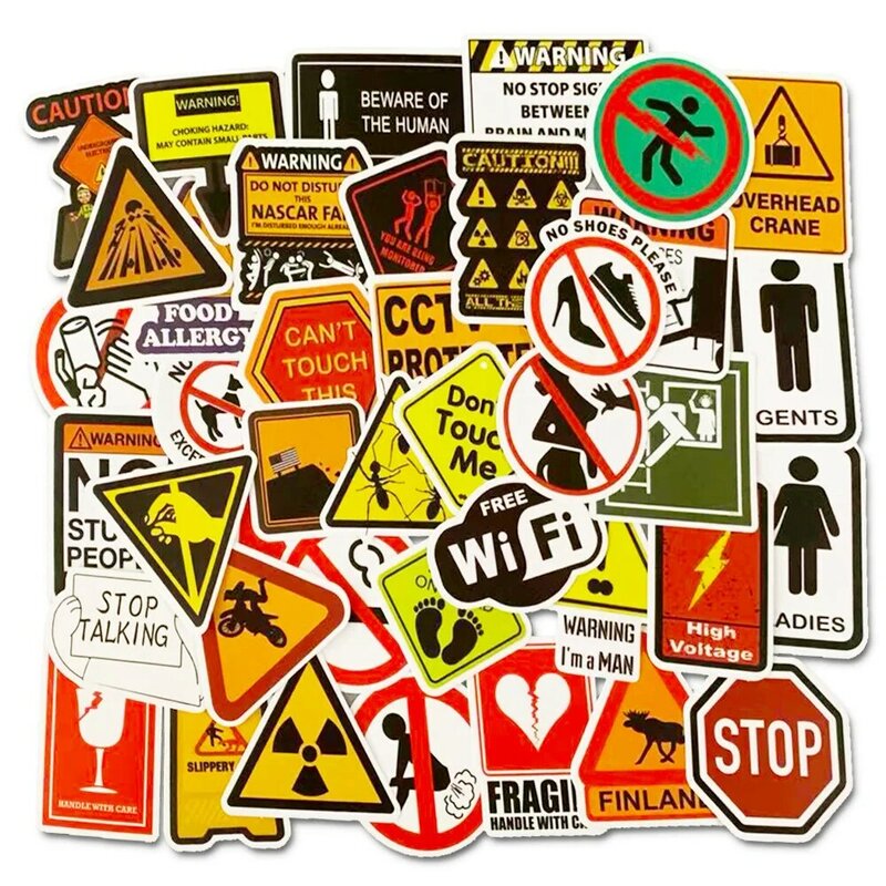 10/30/50 Buah Stiker Peringatan Bahaya Melarang Tanda-tanda Pengingat Tahan Air Stiker Decal untuk Laptop Motor Bagasi Telepon Snowboard