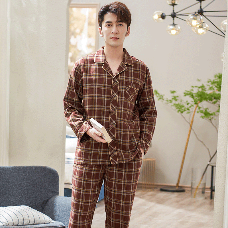 Thick Full Pure Cotton Pajama Sets for Men Autumn Winter Long Sleeve Sleepwear Suit Loungewear Homewear Woven Home Clothes M-3XL