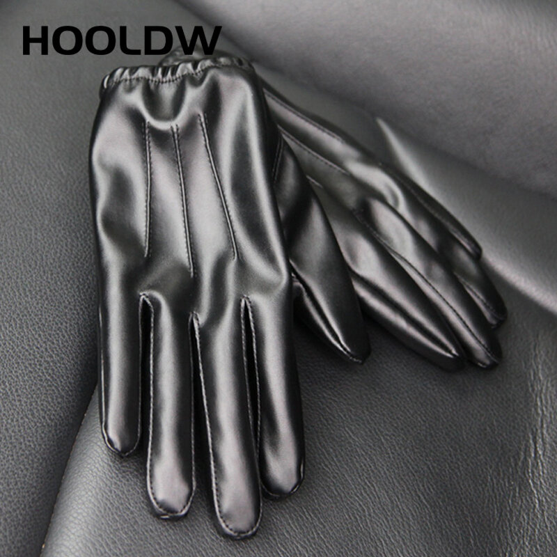 HOOLDW-guantes tácticos impermeables para hombre y mujer, manoplas cálidas de Cachemira de cuero PU negro para conducir, pantalla táctil, invierno, novedad