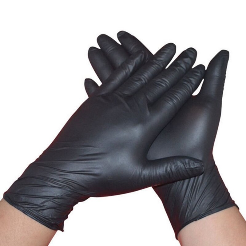 100PCS ทิ้งไนไตรล์ glovesHousehold ทำความสะอาด Mechanic ถุงมือไนไตรล์สีดำห้องปฏิบัติการเล็บ Anti-Static