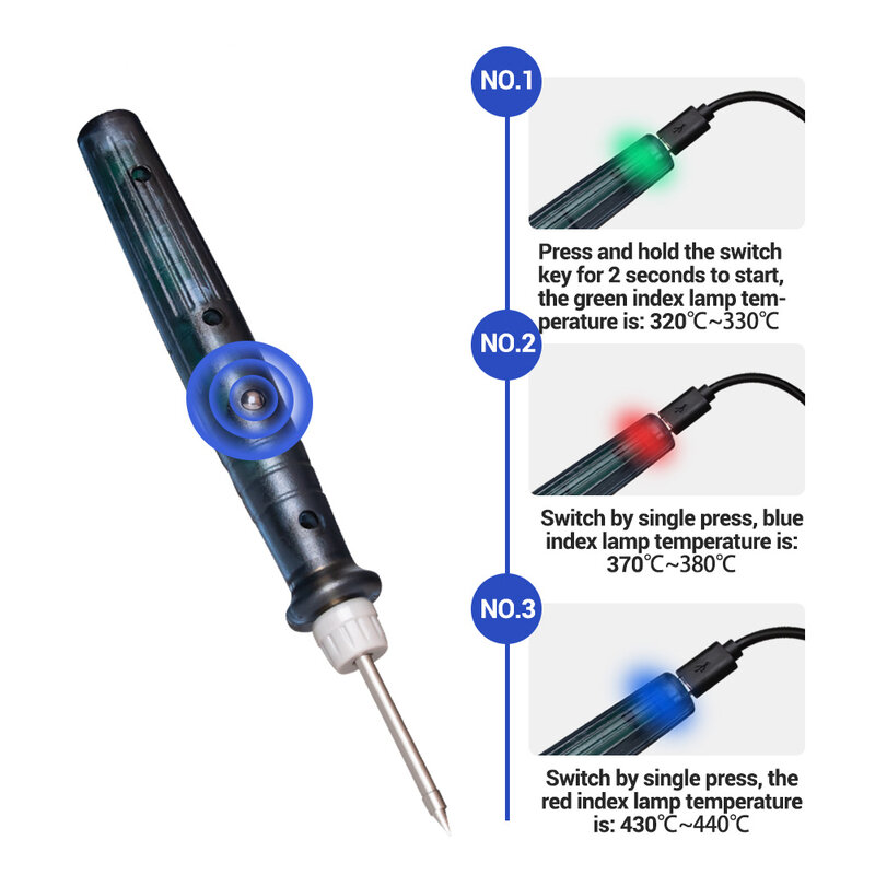 سبيكة لحام كهربائي كهربائي سبيكة لحام صغيرة USB الكهربائية المحمولة مع مؤشر LED أدوات لحام الحديد الساخن