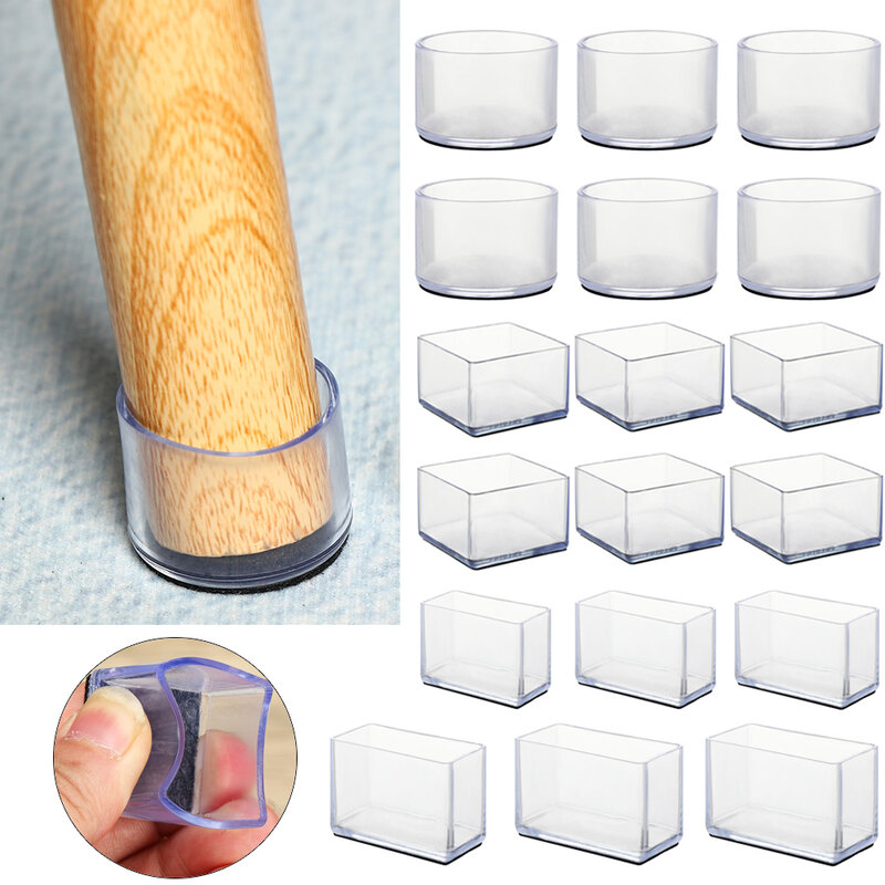 4 Pcs PVC Transparent Round Bottom Table  Leg Caps Foot Cover Non-slip Furniture Feet Silicone Floor Protector Pads Socks