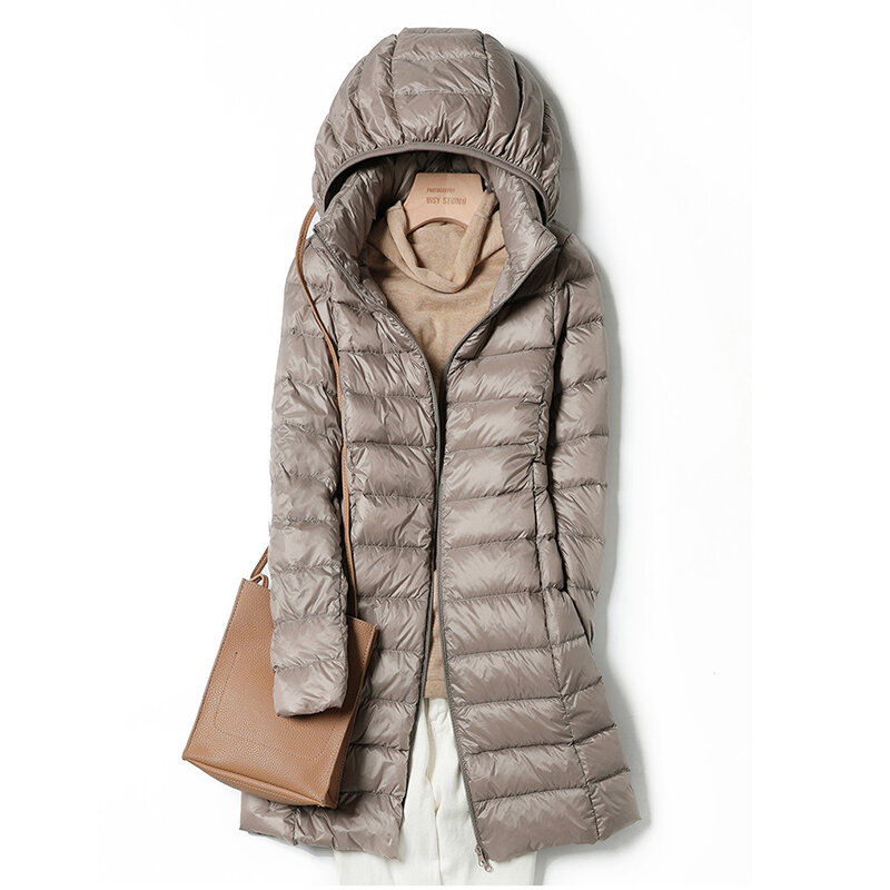 SEDUTMO zimowe damskie puchowe kurtki długie Ultra lekka, cienka płaszcz na co dzień kurtka pikowana Slim usuń kurtka z kapturem ED1275