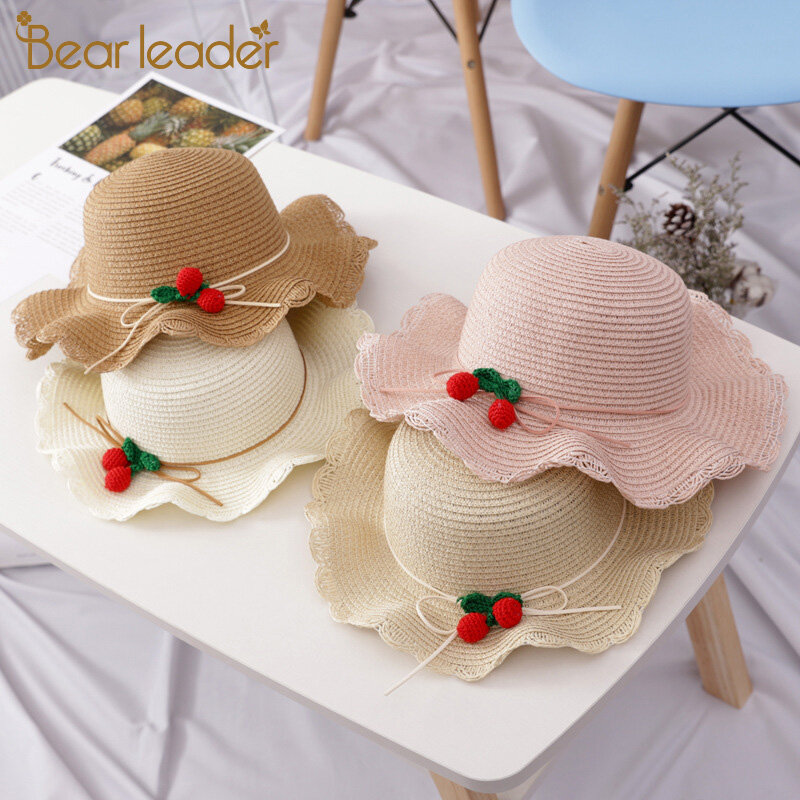 Girl Hat Summer Cap Breathable Straw s Cute Cheery Pattern Sweet Prince  Seaide With Bag Kid  2-6Y