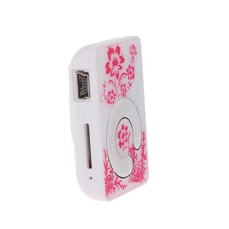 Mini Clip Floral Pattern Music MP3 Player 32GB TF Card With Mini USB Cable + Earphone