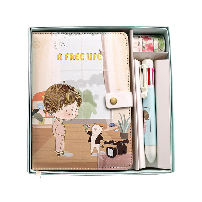 Kawaii Notebook Pu Leuke Journal Handbook Washi Tape Pen Set School Stationery School Office Schema Briefpapier Geschenken