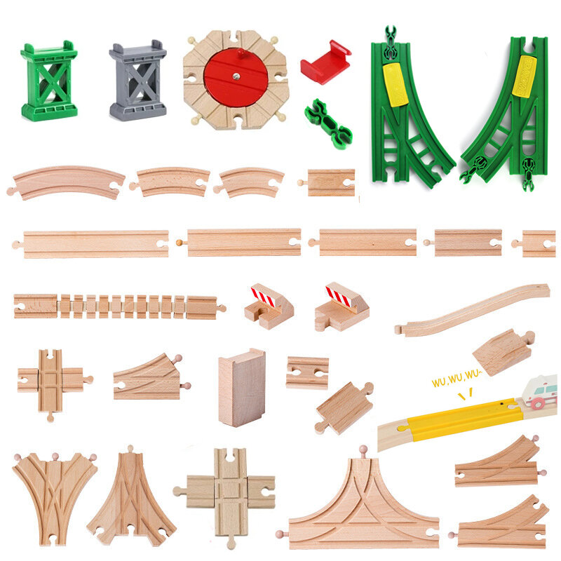 Rails de Train en bois de hêtre pour enfants, accessoires de toutes sortes, adaptés à Biro, toutes marques, jouets de Train